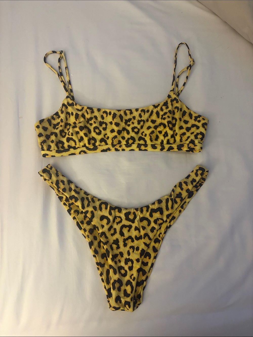 Leopard Print Yellow Bikini Set - Women's Swim Bikinis
